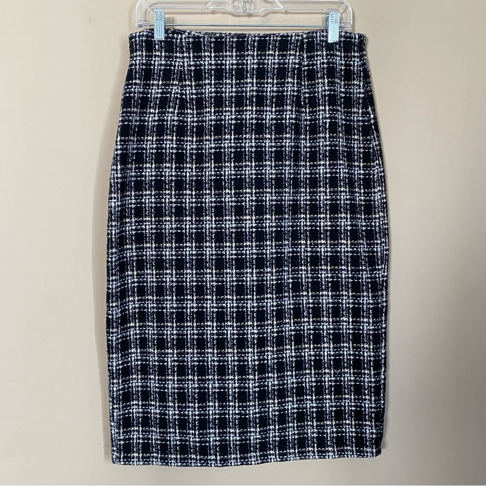 Shein Black and White Plaid Tweed Skirt